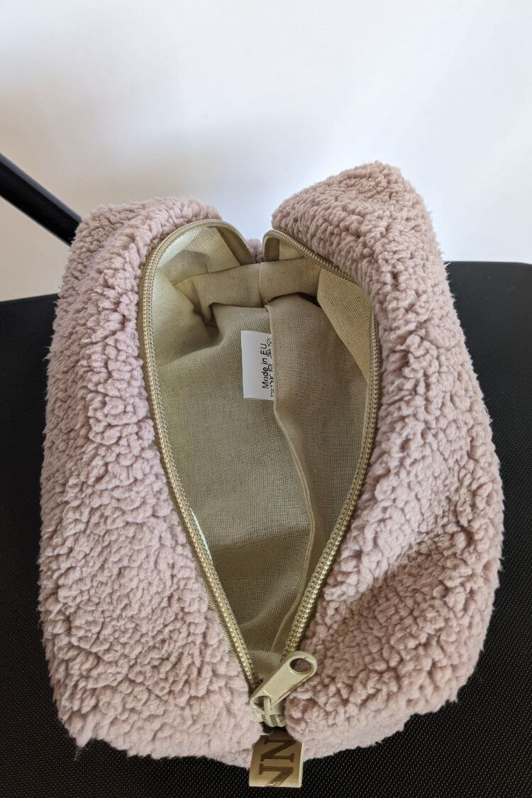 Plush cosmetic bag with Prague patch 032S06