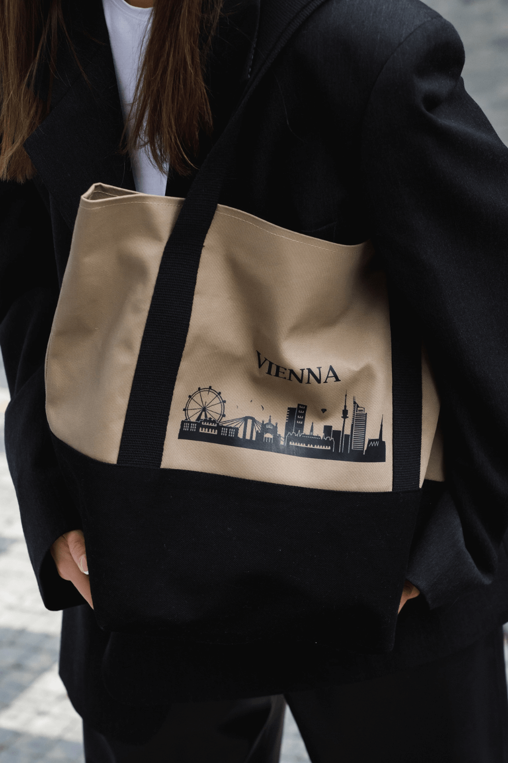 Cotton ecological shopping bag black Vienna 05S03