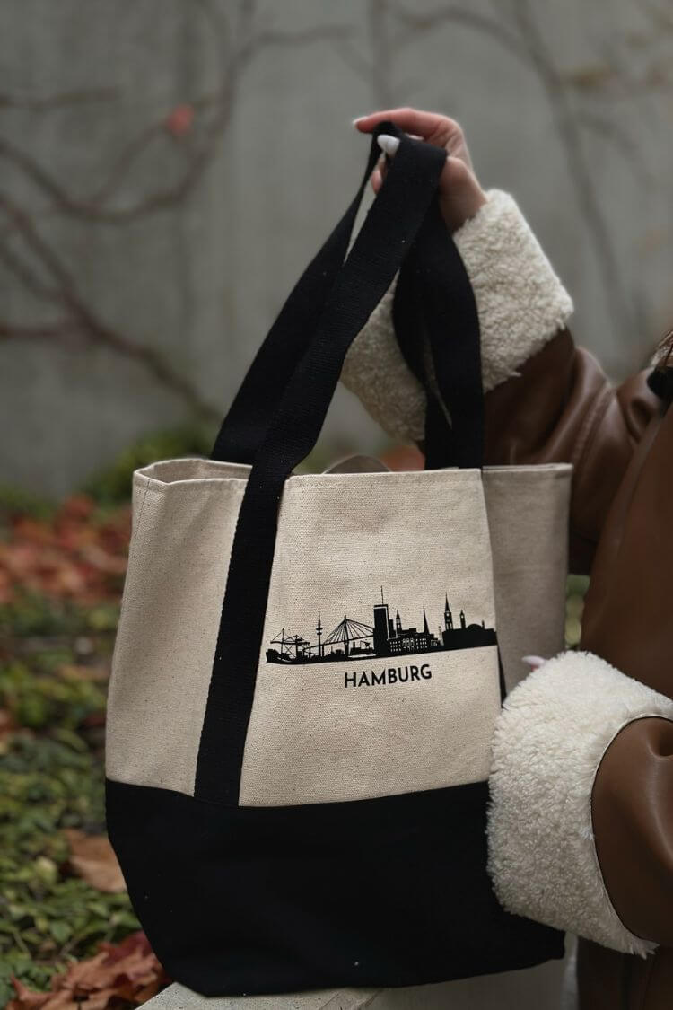 Cotton ecological shopping bag black Hamburg 05S03
