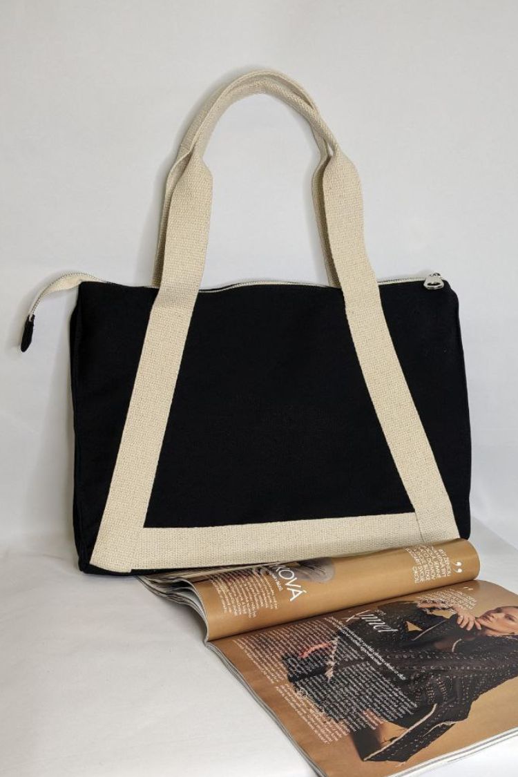 Eco-friendly cotton bag with coloured handles  Black 034S01