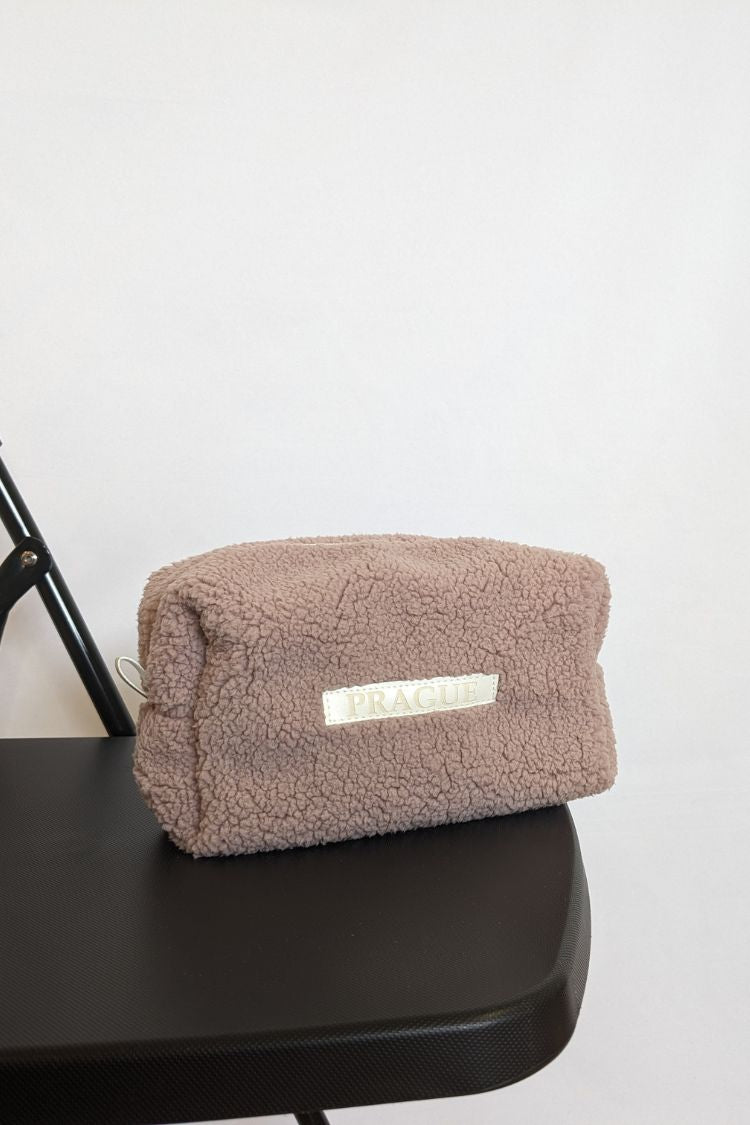 Plush cosmetic bag with Prague patch 032S06