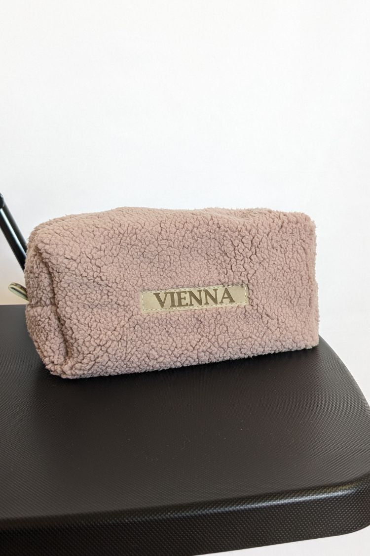 Plush cosmetic bag with Vienna patch 032S06