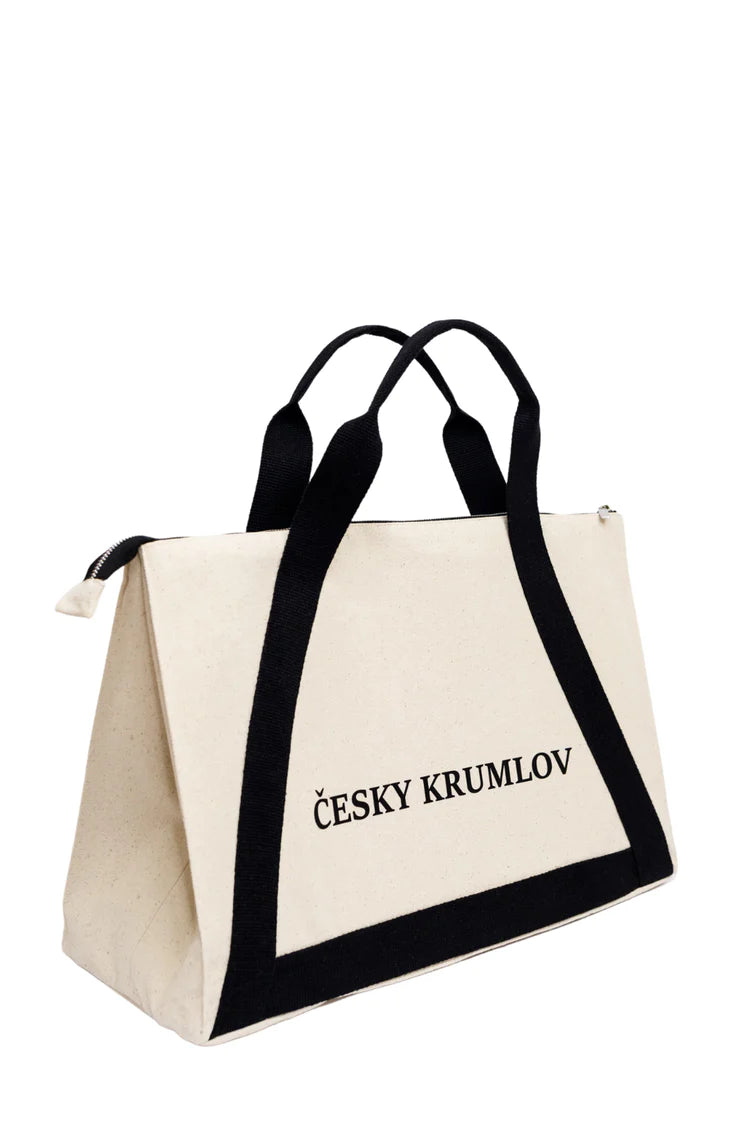 Öko-Tasche mit weißem Griff Schwarz Cesky Krumlov 08S04