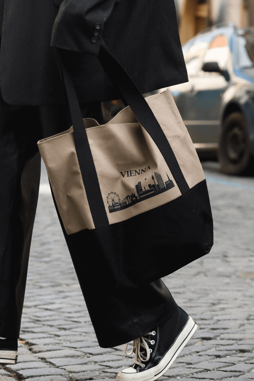 Cotton ecological shopping bag black Vienna 05S03