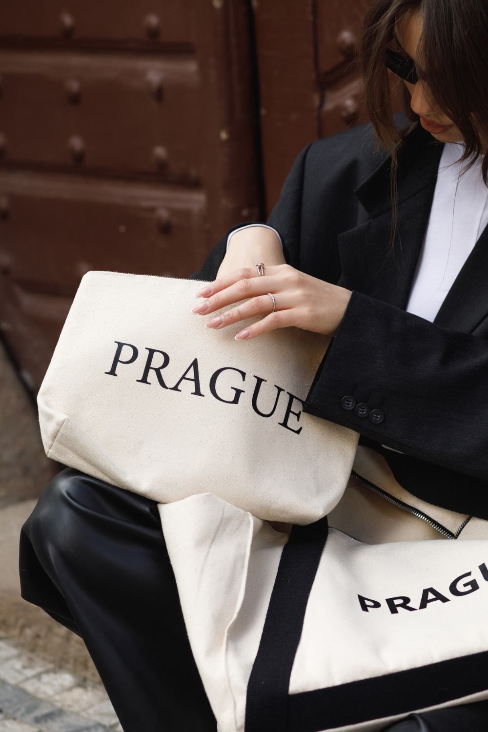 Kosmetiktasche aus Öko-Baumwolle weiß L Prague 02SL01