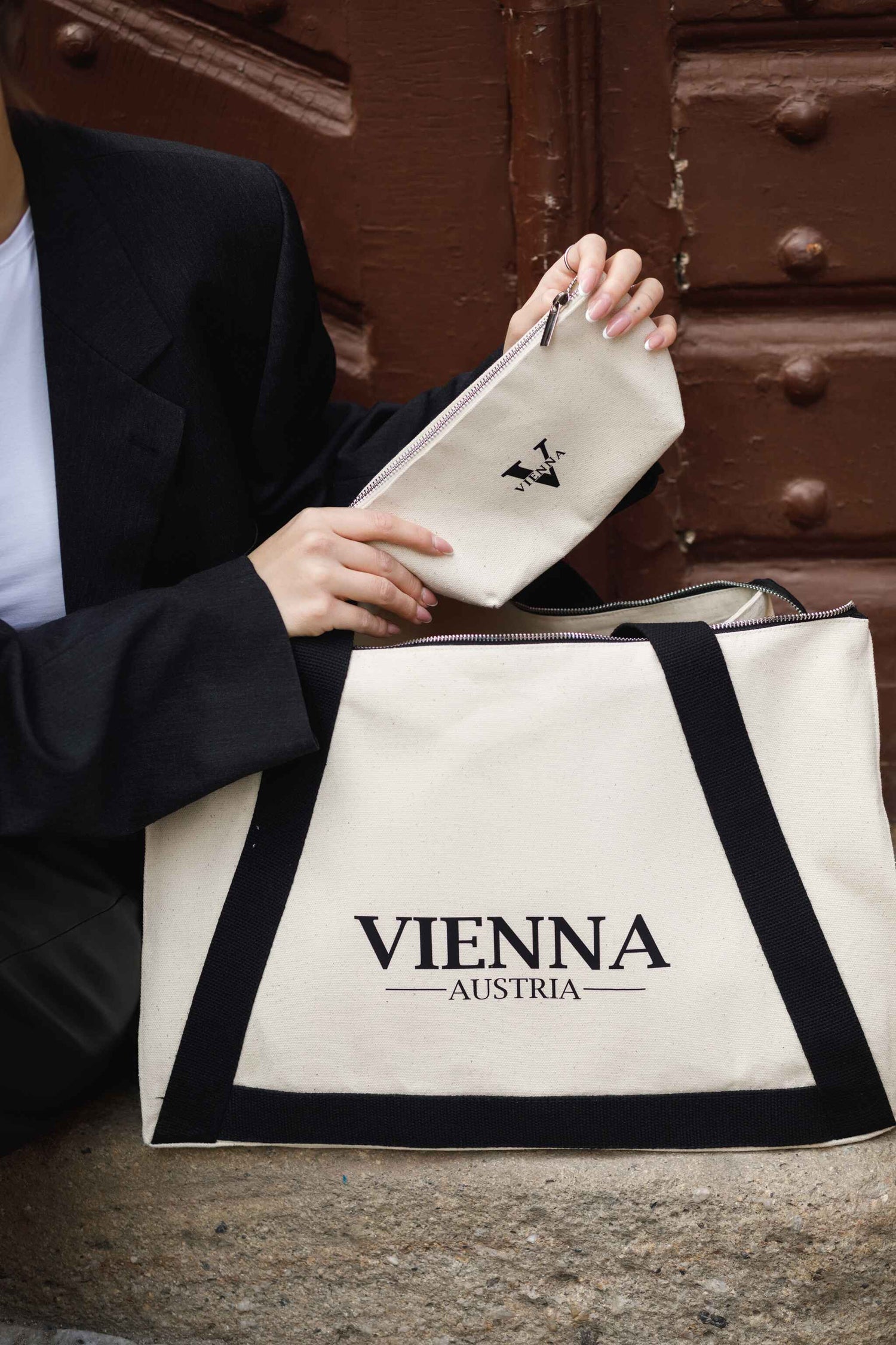 Kosmetiktasche aus Öko-Baumwolle weiß L Vienna 02SL01