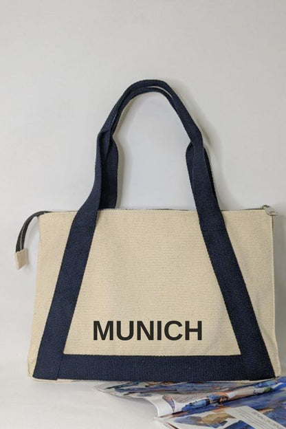 Umweltfreundliche Baumwolltasche mit farbigen Henkeln München 034S01