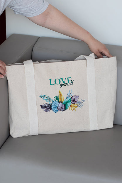 Eco-friendly oversized shopping bag white Love Yourself 06S01